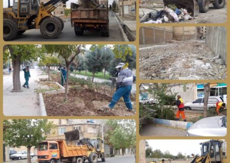 ساماندهی و پاکسازی معابر مشکین دشت در طرح جهادی خدمات شهری