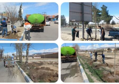 کاشت نهال و درخت در بلوارهای سطح شهر توسط شهرداری چهارباغ